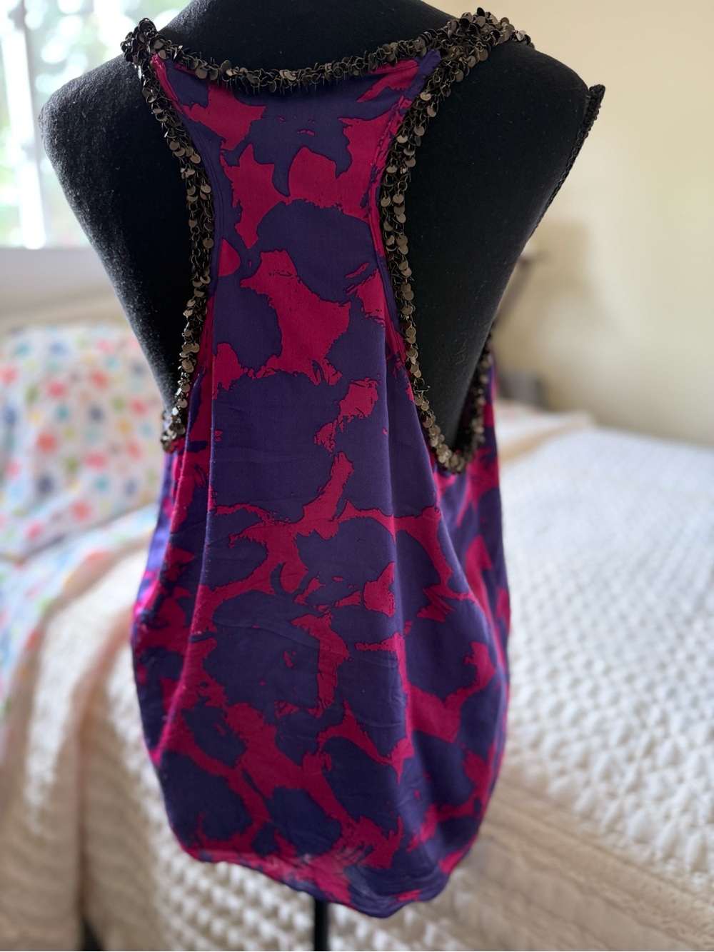 Vintage size S Beaded Racerback Tank - Purple & Fuchsia Pattern